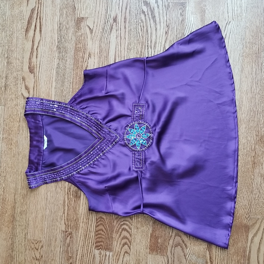 (L) Poet Tie Waist Beaded Sequins Embroidered Shiny Vacation Embellished 90s 00s
